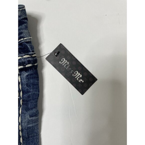 Miss Me Boyfriend Shorts Womens 25x9 Blue Denim Jeans Shorts Thick Stitch Jewel - Picture 8 of 8